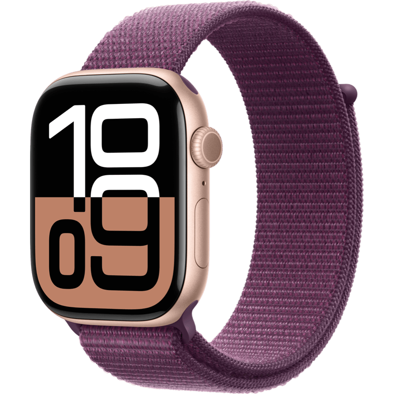 Apple Watch S10 GPS + eSIM (Cellular) 42mm atramentowa opaska front lewy obrót