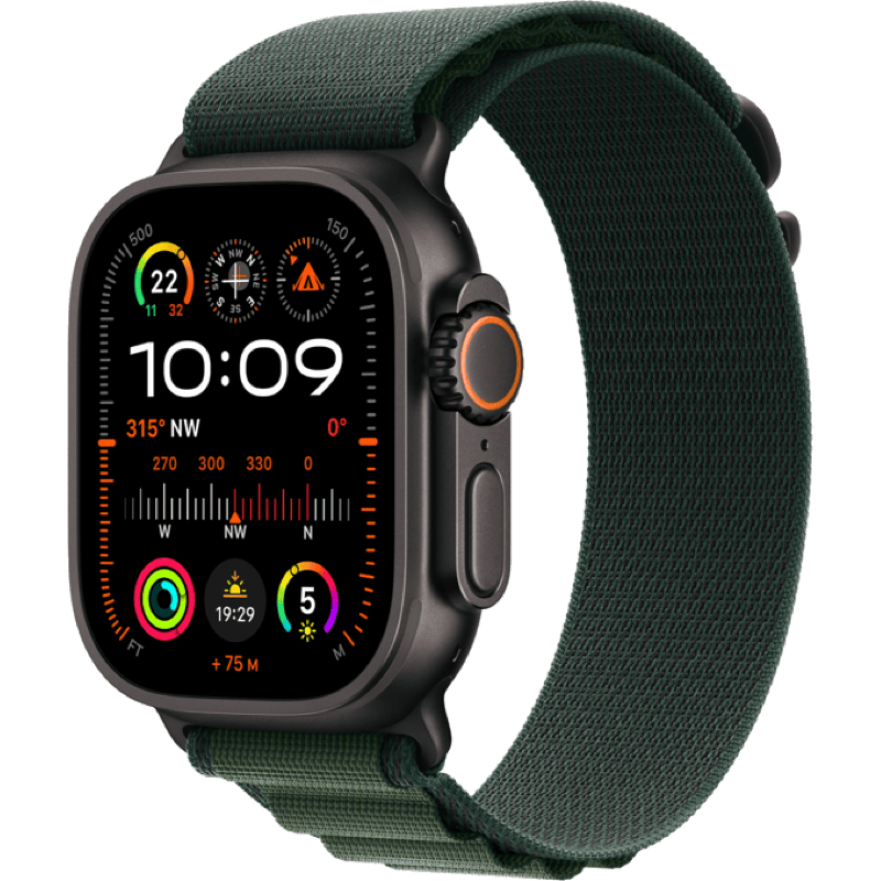 Apple Watch Ultra 2 GPS + eSIM (Cellular) 49mm (2024) zielony pasek front lewy obrót