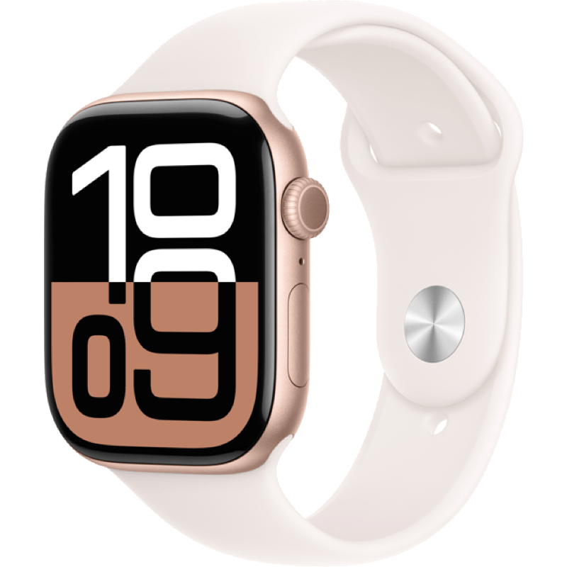 Apple Watch S10 GPS + eSIM (Cellular) 42mm różowa opaska front lewy obrót